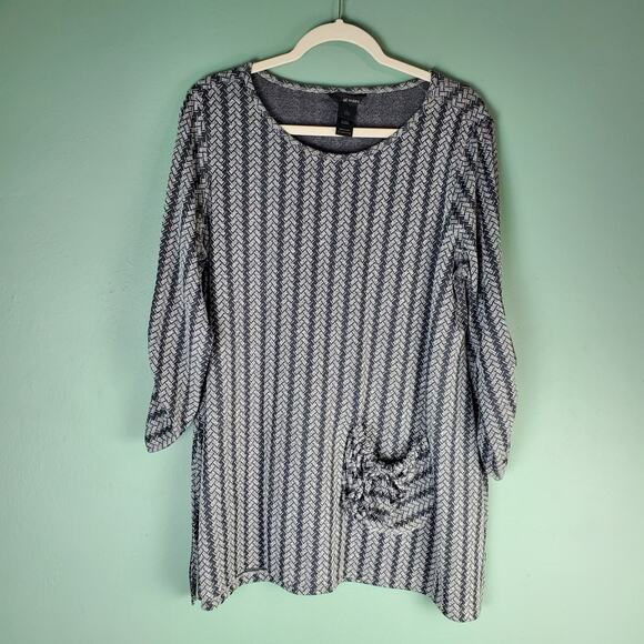 Ali Miles Womens Gray Tunic Top Chevron Pattern Pocket Lagenlook Size Large - Picture 1 of 8